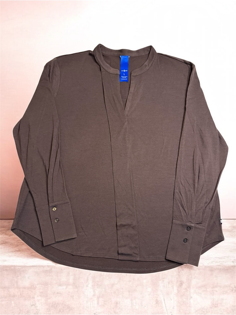 Kit and Ace Merino Tencel Women's Long-Sleeve Split-Neck Top in Brown Sz L
